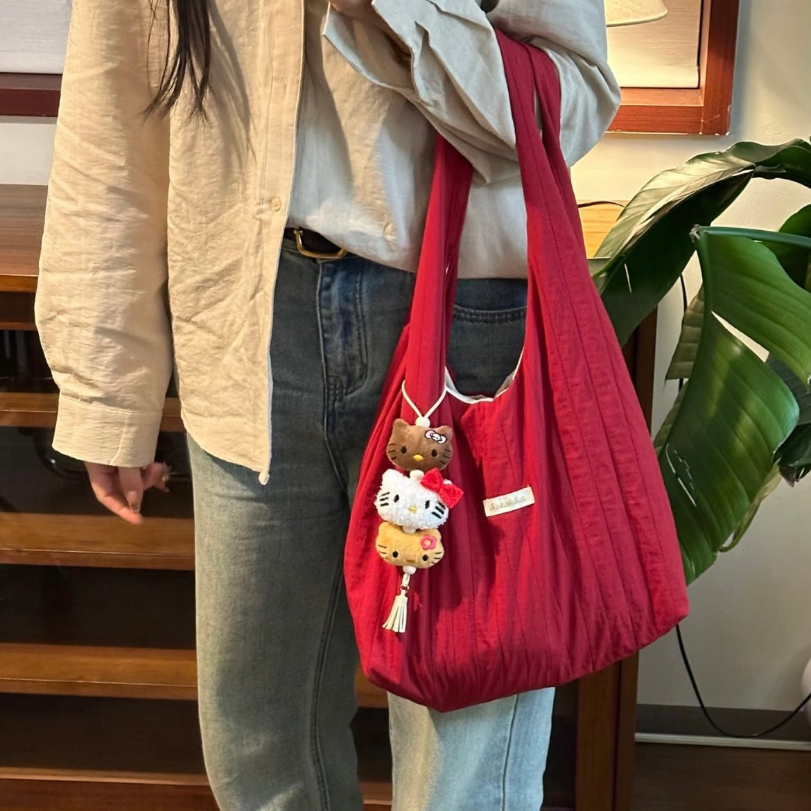 Chic Red Stripe Casual Shoulder Tote Bag - ArtGalleryZen