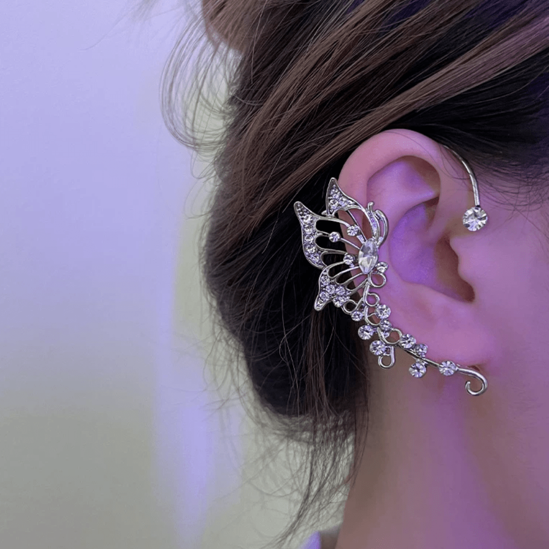 Chic Rhinestone Inlaid Butterfly Shape Ear Cuff Climber Crawler Wrap Earring - ArtGalleryZen