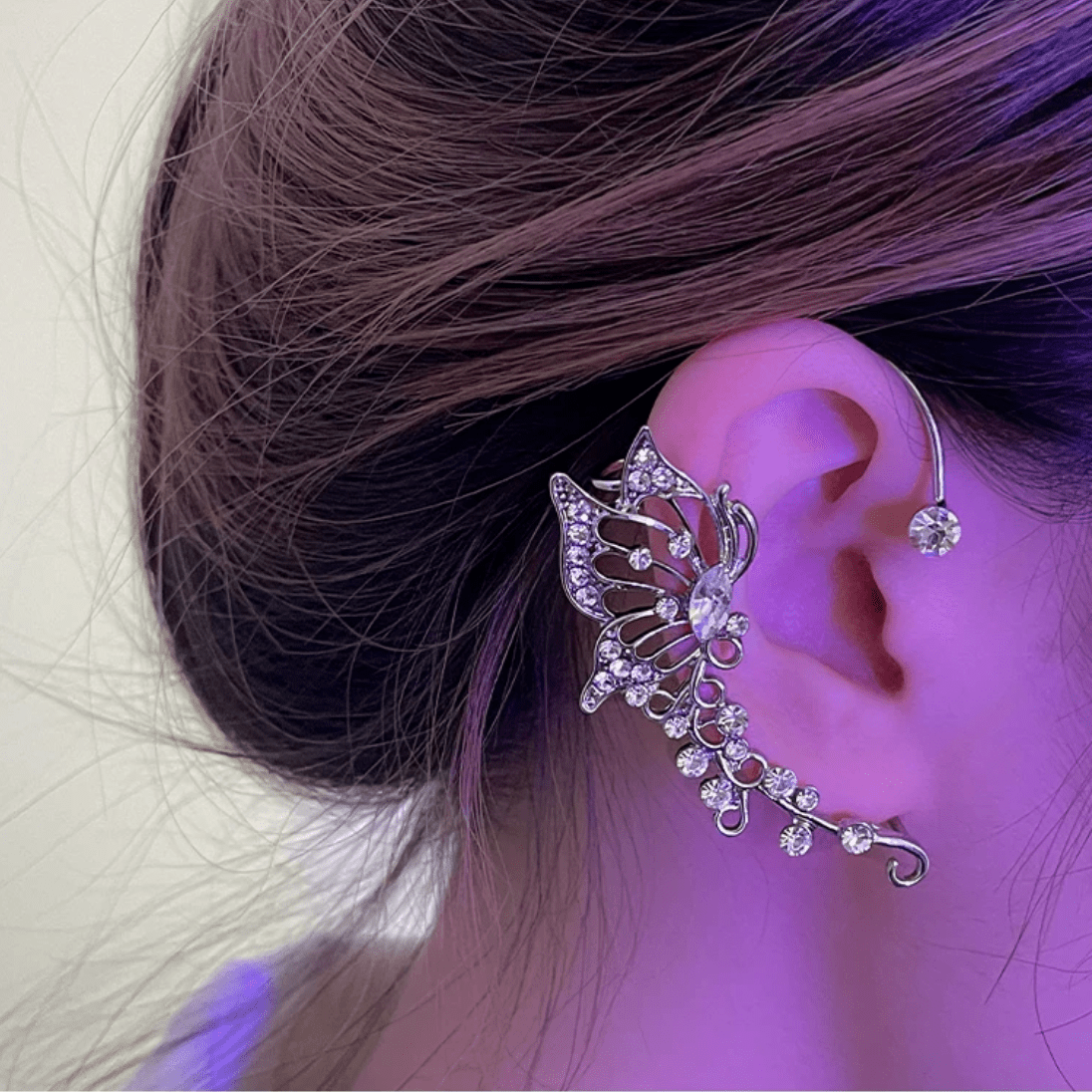Chic Rhinestone Inlaid Butterfly Shape Ear Cuff Climber Crawler Wrap Earring - ArtGalleryZen