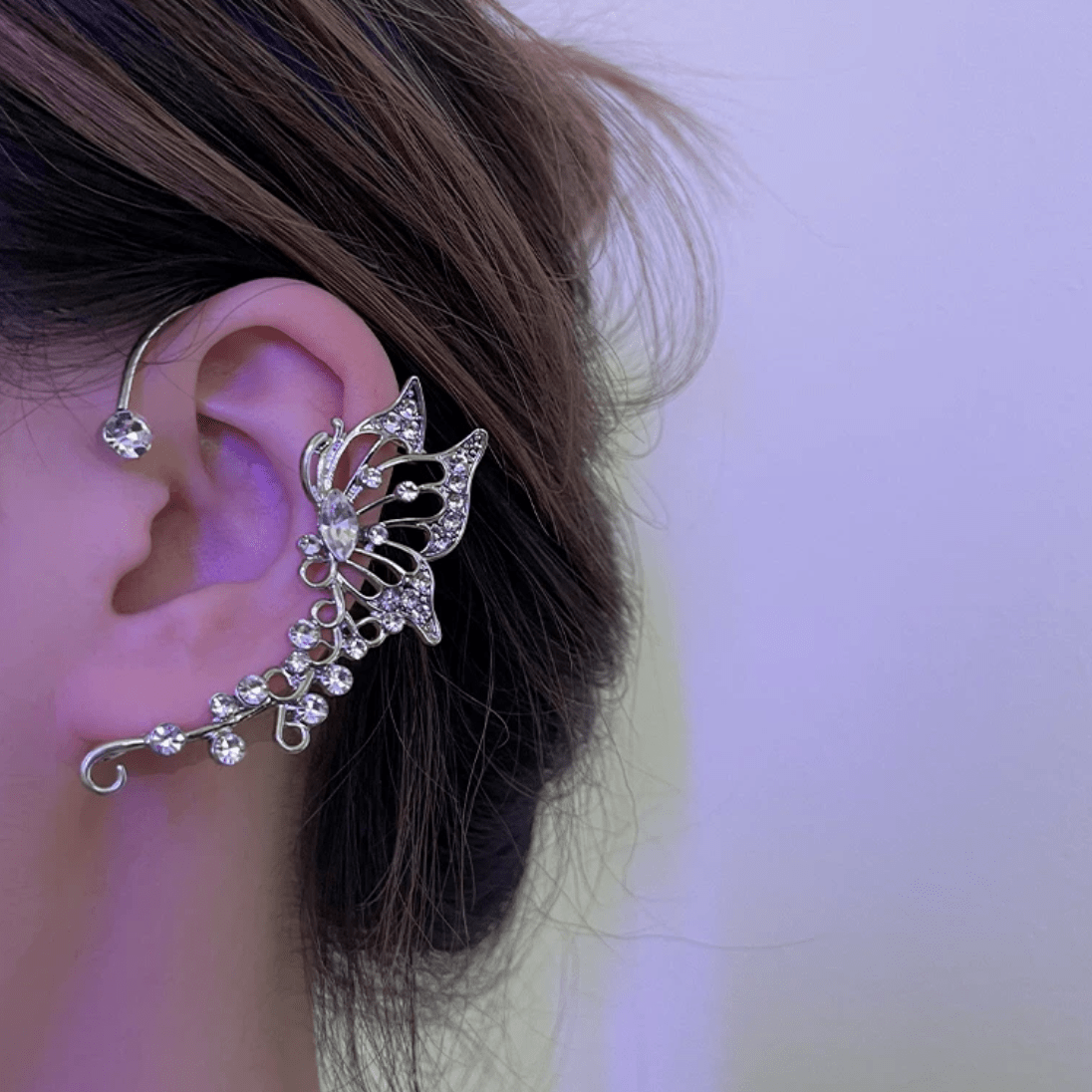 Chic Rhinestone Inlaid Butterfly Shape Ear Cuff Climber Crawler Wrap Earring - ArtGalleryZen
