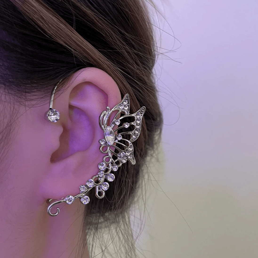 Chic Rhinestone Inlaid Butterfly Shape Ear Cuff Climber Crawler Wrap Earring