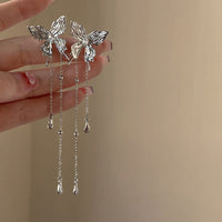 Thumbnail for Chic Rhinestone Inlaid Butterfly Tassel Chain Earrings