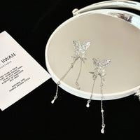 Thumbnail for Chic Rhinestone Inlaid Butterfly Tassel Chain Earrings