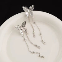 Thumbnail for Chic Rhinestone Inlaid Butterfly Tassel Chain Earrings