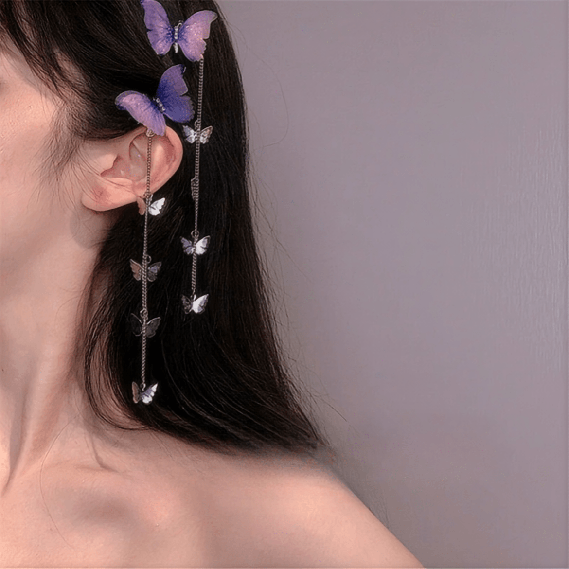 Chic Rhinestone Inlaid Gradient Butterfly Tassel Chain Hair Clip - ArtGalleryZen