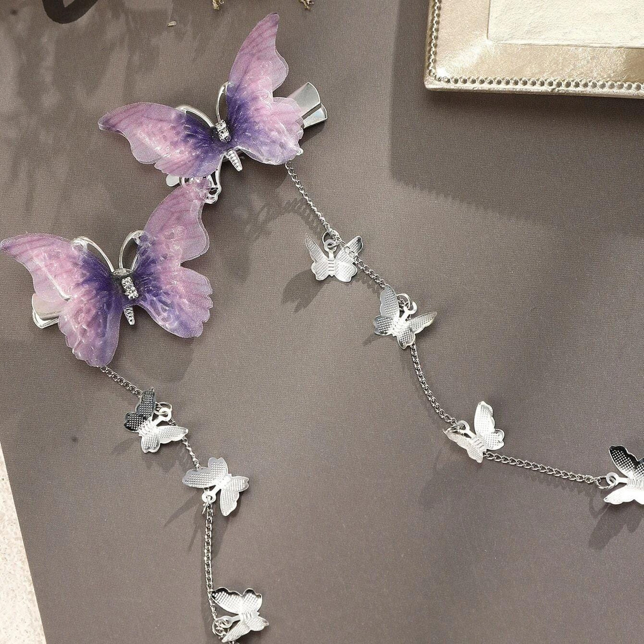 Chic Rhinestone Inlaid Gradient Butterfly Tassel Chain Hair Clip - ArtGalleryZen