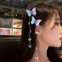 Thumbnail for Chic Rhinestone Inlaid Gradient Butterfly Tassel Chain Hair Clip