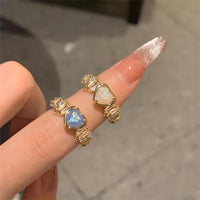 Thumbnail for Chic Rhinestone Inlaid Opal Heart Ring - ArtGalleryZen