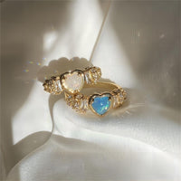 Thumbnail for Chic Rhinestone Inlaid Opal Heart Ring - ArtGalleryZen