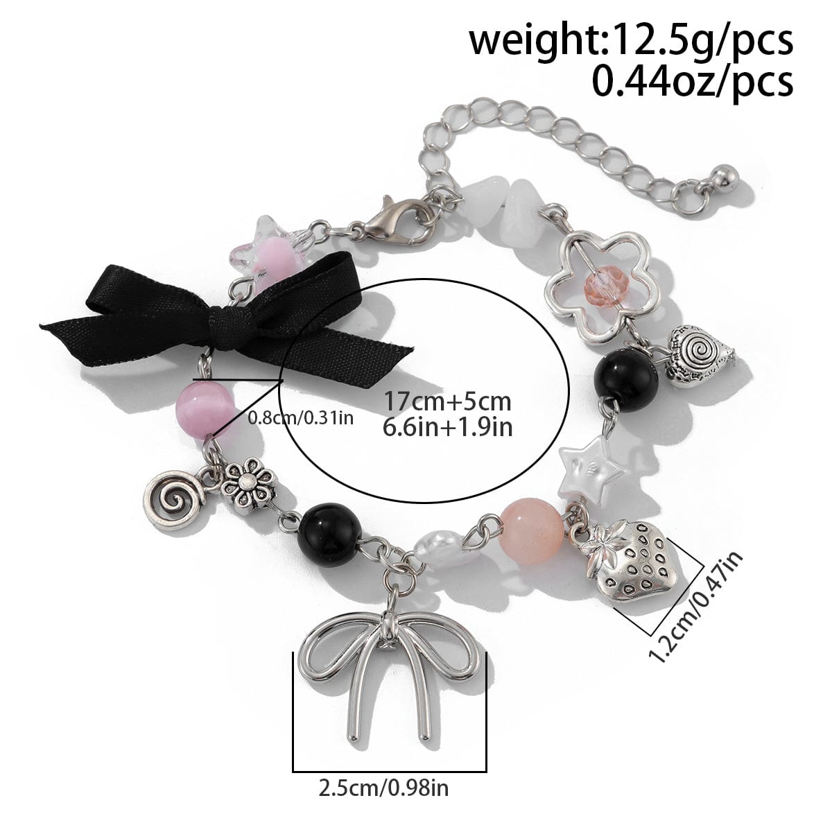 Chic Ribbon Bowknot Strawberry Charm Crystal Chain Bracelet