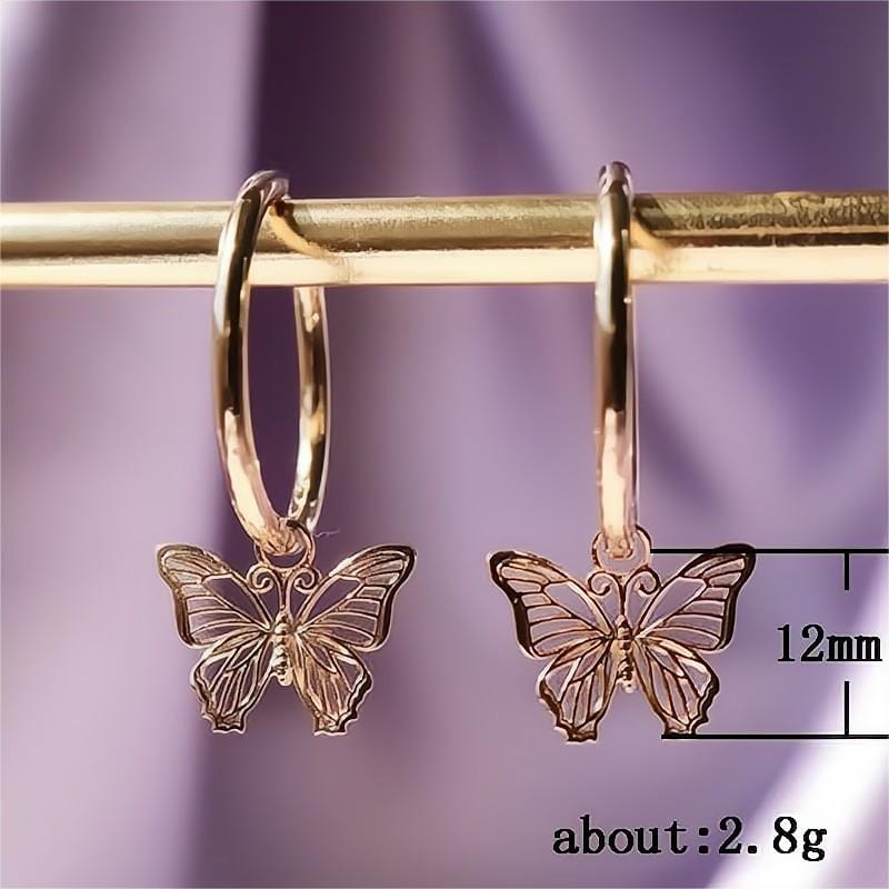 Chic Rose Gold Butterfly Hoop Earrings - ArtGalleryZen