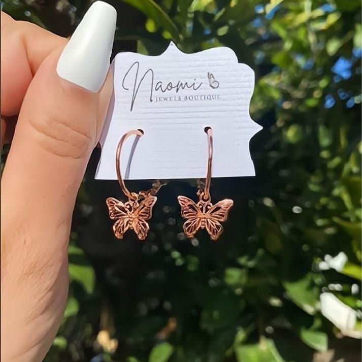 Chic Rose Gold Butterfly Hoop Earrings - ArtGalleryZen