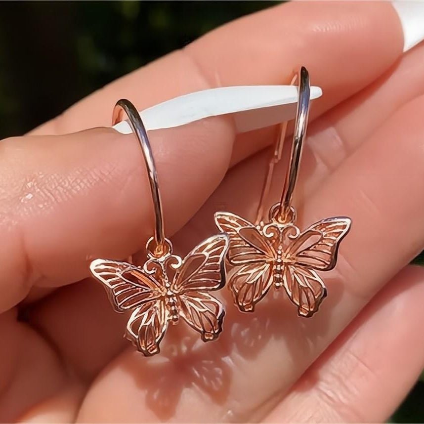 Chic Rose Gold Butterfly Hoop Earrings - ArtGalleryZen