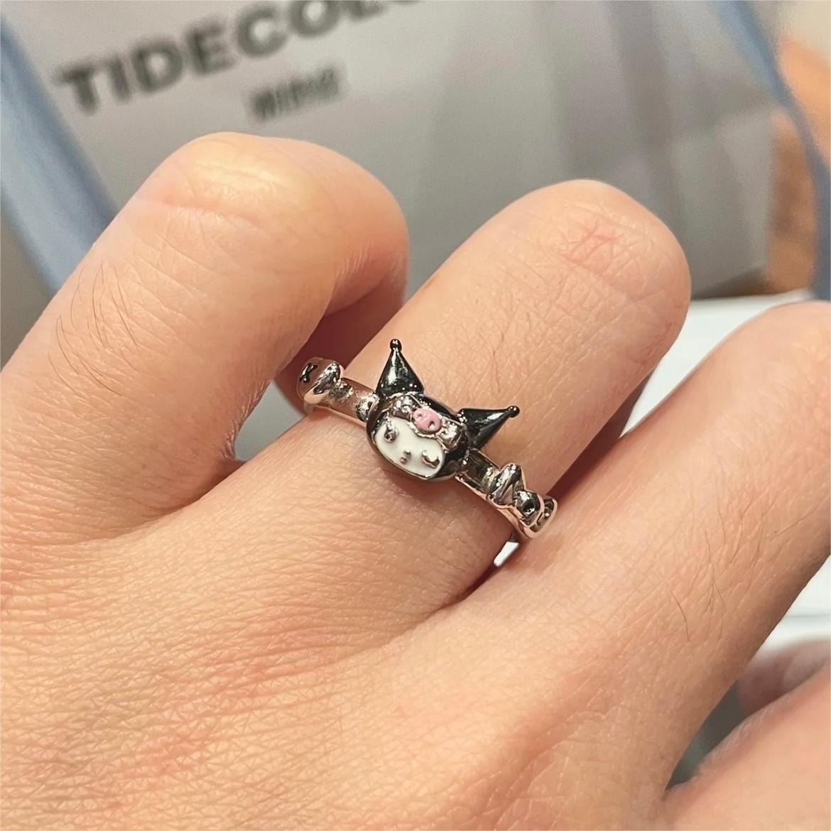 Chic S925 Silver Enamel Sanrio Kuromi Ring