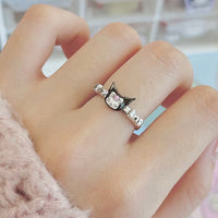 Thumbnail for Chic S925 Silver Enamel Sanrio Kuromi Ring