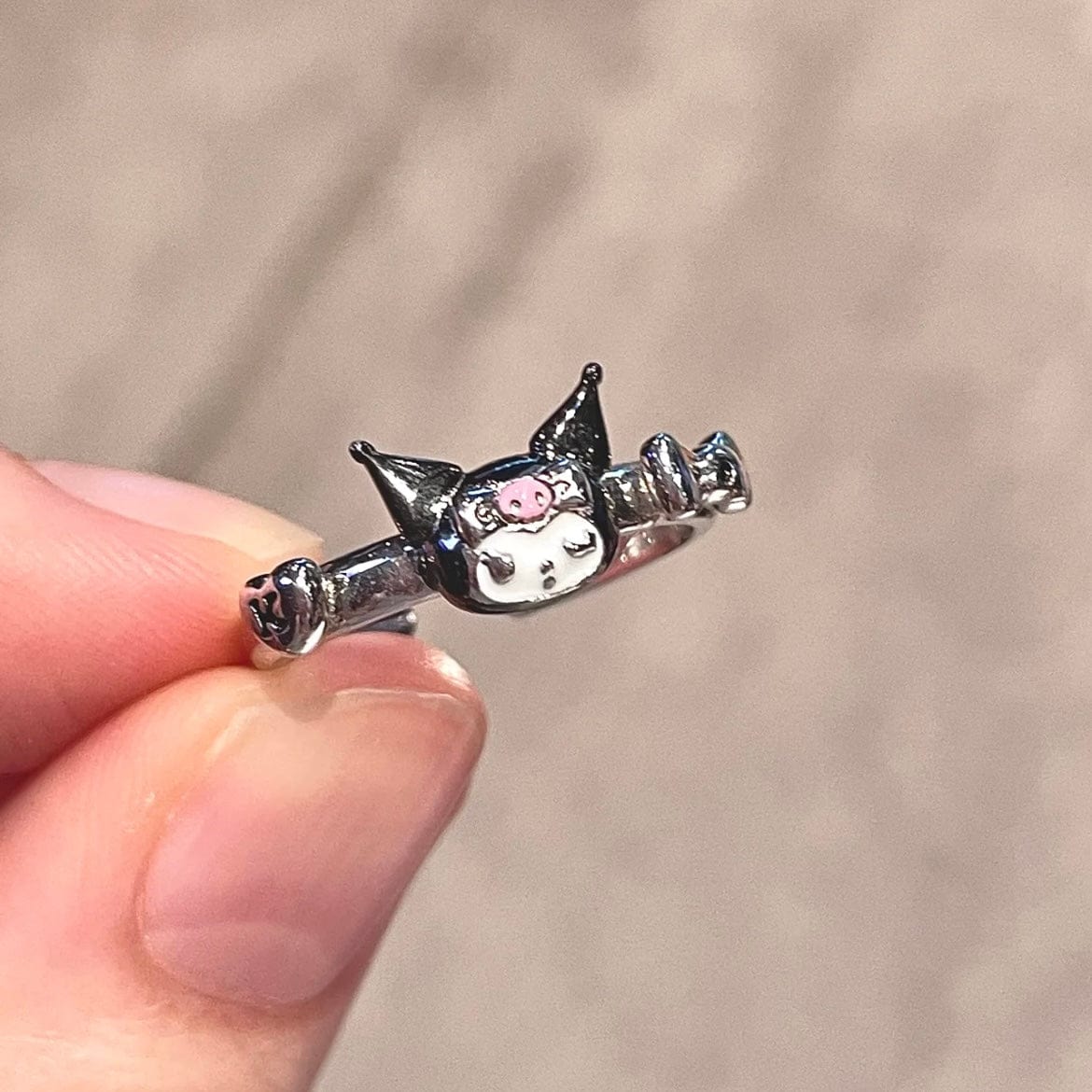 Chic S925 Silver Enamel Sanrio Kuromi Ring