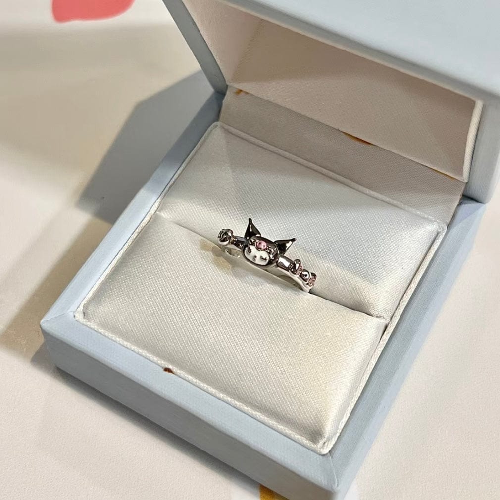 Chic S925 Silver Enamel Sanrio Kuromi Ring