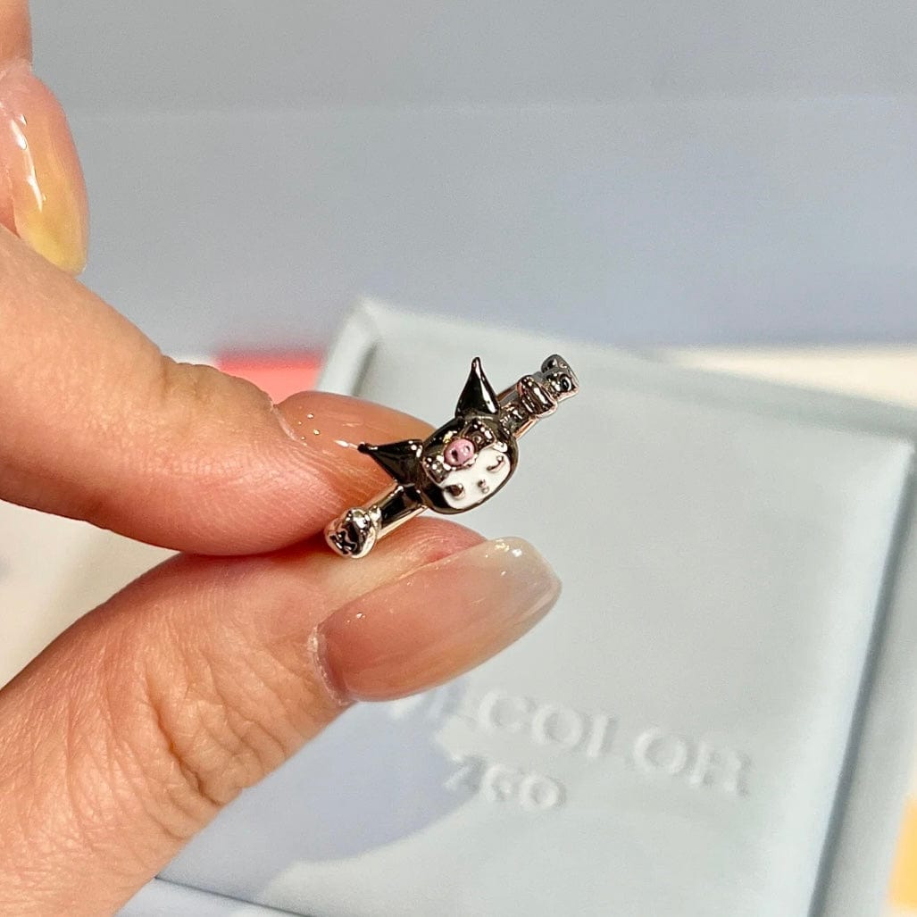 Chic S925 Silver Enamel Sanrio Kuromi Ring