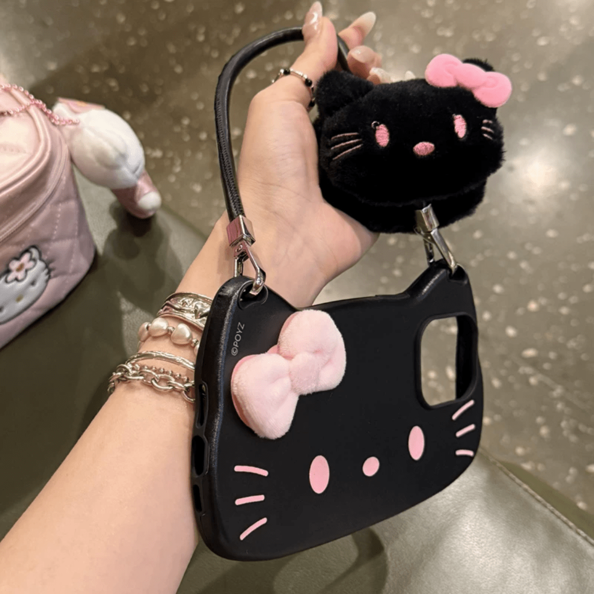 Chic Sanrio Hello Kitty Plush Bowknot Handbag iPhone Case