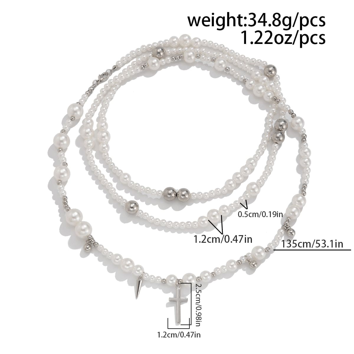 Chic Silver Plated Cross Pendant Pearl Long Chain Necklace - ArtGalleryZen