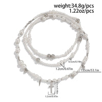 Thumbnail for Chic Silver Plated Cross Pendant Pearl Long Chain Necklace