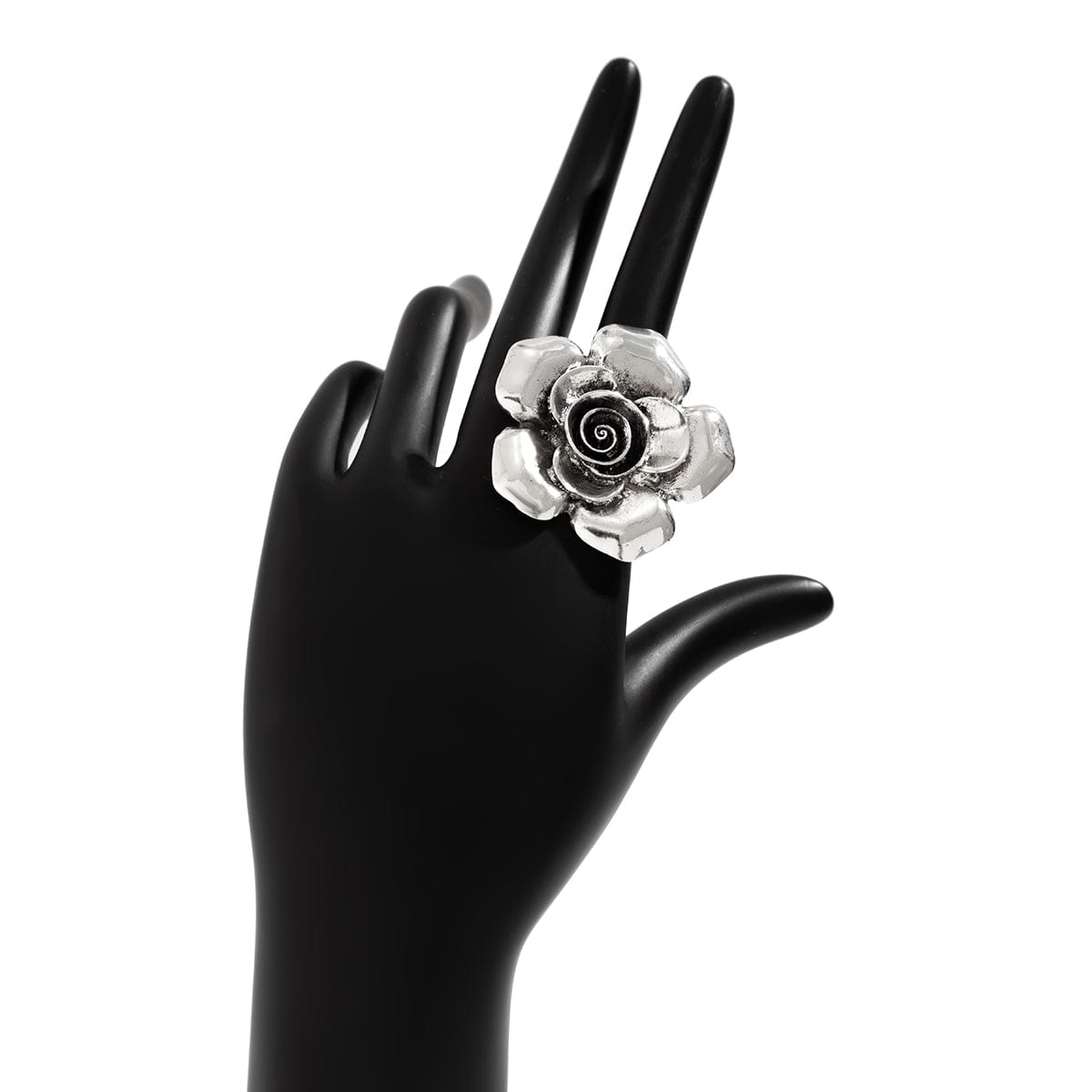 Chic Silver Tone Flower Open Ring - ArtGalleryZen