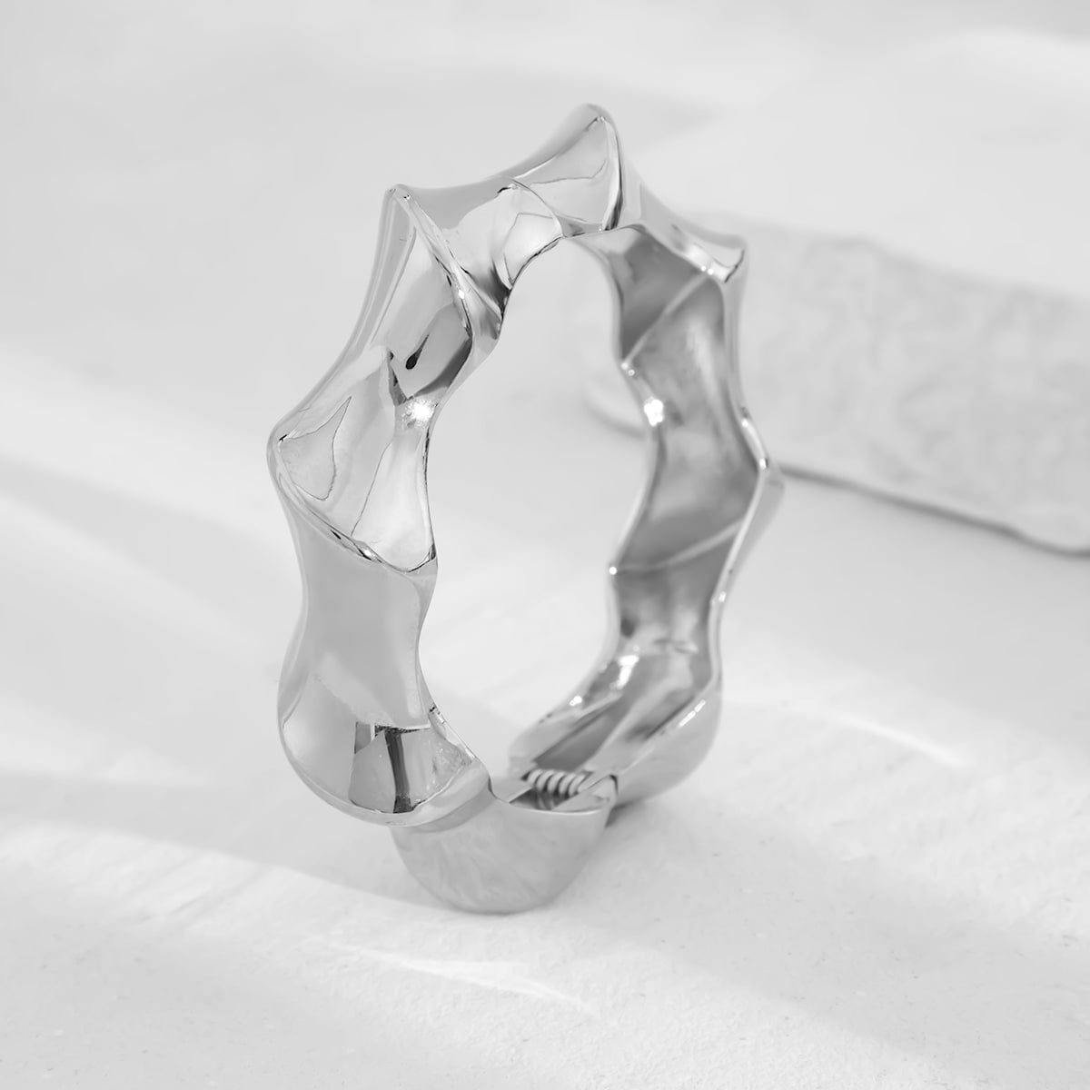 Chic Silver Tone Glossy Twisted Bangle Bracelet - ArtGalleryZen