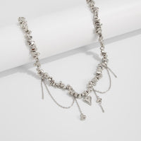 Thumbnail for Chic Silver Tone Heart Chain Tassel Irregular Beaded Choker Necklace - ArtGalleryZen