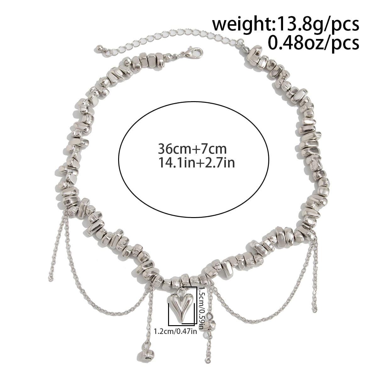 Chic Silver Tone Heart Chain Tassel Irregular Beaded Choker Necklace - ArtGalleryZen