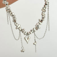 Thumbnail for Chic Silver Tone Heart Chain Tassel Irregular Beaded Choker Necklace - ArtGalleryZen