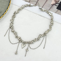 Thumbnail for Chic Silver Tone Heart Chain Tassel Irregular Beaded Choker Necklace - ArtGalleryZen