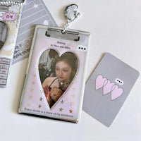 Thumbnail for Chic Silver Tone Heart Star Mirror Kpop Keychain Photocard Holder - ArtGalleryZen