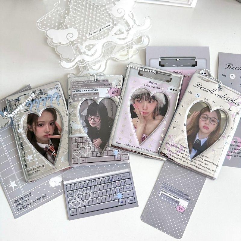 Chic Silver Tone Heart Star Mirror Kpop Keychain Photocard Holder - ArtGalleryZen