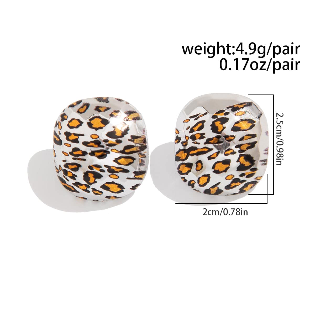 Chic Silver Tone Leopard Square Stud Earrings