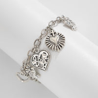 Thumbnail for Chic Silver Tone Pattern Heart Bowknot Pendant Bracelet - ArtGalleryZen