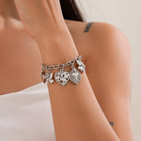 Thumbnail for Chic Silver Tone Pattern Heart Bowknot Pendant Bracelet - ArtGalleryZen