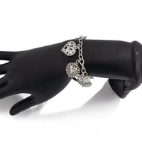 Thumbnail for Chic Silver Tone Pattern Heart Bowknot Pendant Bracelet - ArtGalleryZen