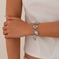 Thumbnail for Chic Silver Tone Pattern Heart Bowknot Pendant Bracelet - ArtGalleryZen