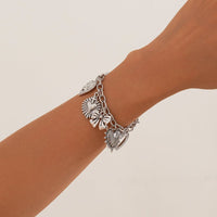 Thumbnail for Chic Silver Tone Pattern Heart Bowknot Pendant Bracelet - ArtGalleryZen