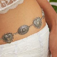 Thumbnail for Chic Silver Tone Pattern Heart Oval Waist Chain - ArtGalleryZen