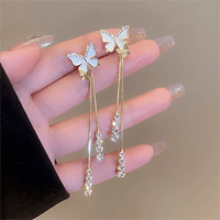 Thumbnail for Chic Sparkling CZ Inlaid Enamel Butterfly Rhinestone Tassel Earrings - ArtGalleryZen