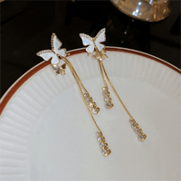 Thumbnail for Chic Sparkling CZ Inlaid Enamel Butterfly Rhinestone Tassel Earrings - ArtGalleryZen