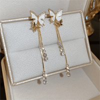 Thumbnail for Chic Sparkling CZ Inlaid Enamel Butterfly Rhinestone Tassel Earrings - ArtGalleryZen