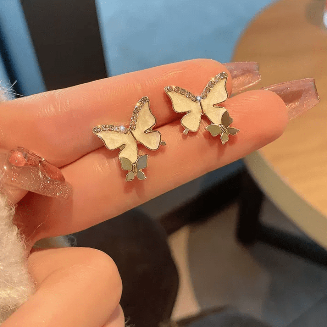 Chic Sparkling CZ Inlaid Enamel Butterfly Rhinestone Tassel Earrings - ArtGalleryZen