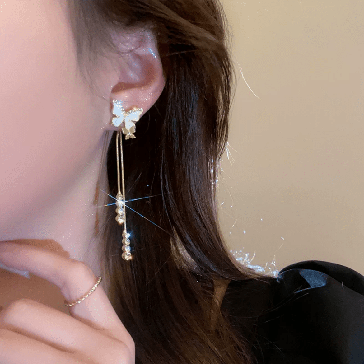 Chic Sparkling CZ Inlaid Enamel Butterfly Rhinestone Tassel Earrings - ArtGalleryZen