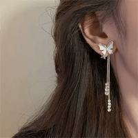 Thumbnail for Chic Sparkling CZ Inlaid Enamel Butterfly Rhinestone Tassel Earrings - ArtGalleryZen