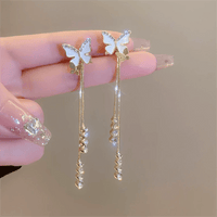Thumbnail for Chic Sparkling CZ Inlaid Enamel Butterfly Rhinestone Tassel Earrings - ArtGalleryZen