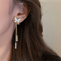 Thumbnail for Chic Sparkling CZ Inlaid Enamel Butterfly Rhinestone Tassel Earrings - ArtGalleryZen