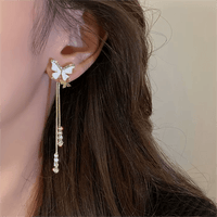 Thumbnail for Chic Sparkling CZ Inlaid Enamel Butterfly Rhinestone Tassel Earrings