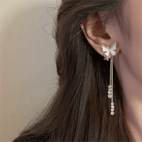 Thumbnail for Chic Sparkling CZ Inlaid Enamel Butterfly Rhinestone Tassel Earrings